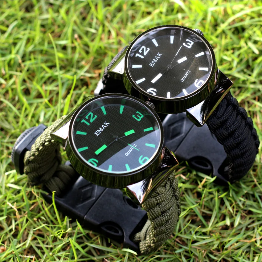 

Outdoor Survival Camping Watch Compass Whistle Paracord Bracelet Weave Knife Rescue Rope SOS Equipment Tools for Christmas Tools