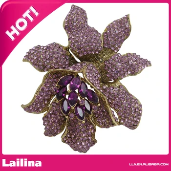 

Classic Crystal Rhinestone Large Flowers Orchid Brooch Pins Woman Jewelry