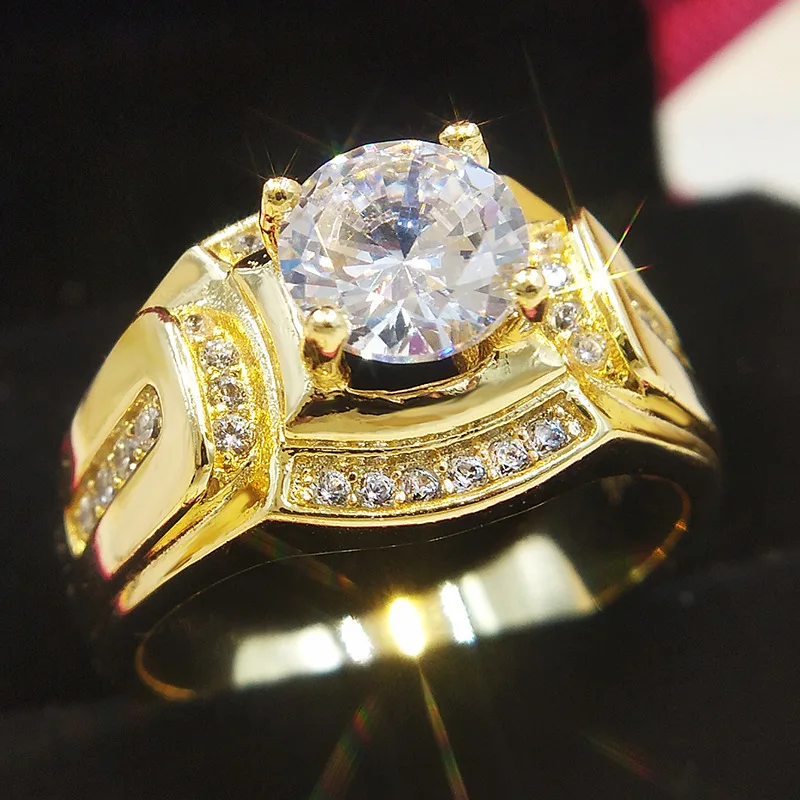 Роскошные золотые тона мужские Кольца с 1 ct Ясно Цирконий Размеры 7 12|men ring|ring ringring