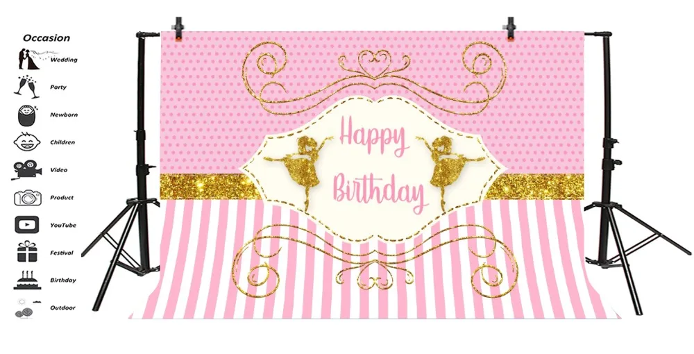 Laeacco Pink Stripes Glitters Dancing Girl Baby Birthday Photo Backgrounds Customized Photographic Backdrops For Photo Studio