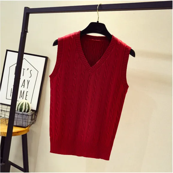 Korean Wool Sweater Vest Spring Autumn Women V-Neck Knitted Vest Female Casual Tank tops Tees Sleeveless Twist Knit Pullovers 