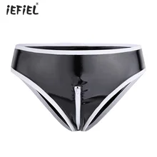 Женское нижнее белье, трусы, нижнее белье из лакированной кожи, трусики на молнии с открытой промежностью, Клубная одежда, эротические трусы с низкой посадкой