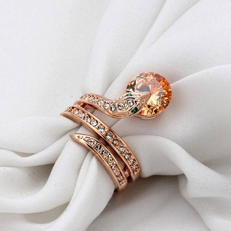 Модное ювелирное изделие, высокое качество, розовое золото, австрийский кристалл, змеиное кольцо, Anillos Mujer, животное, кубический цирконий, кольца для женщин