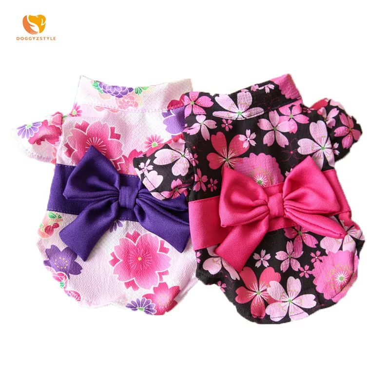 

DOGGYZSTYLE Pet Dog Japan Kimono Dress Clothes Puppy Flower Princess Bathrobes Dress Clothing For Dog Cat Chihuahua 2 Colors