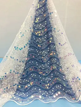 

Newest Arrival African Guipure Tulle Lace Fabric 2019 French Sequins Lace Fabric For Wedding Dress white blue peach wine red