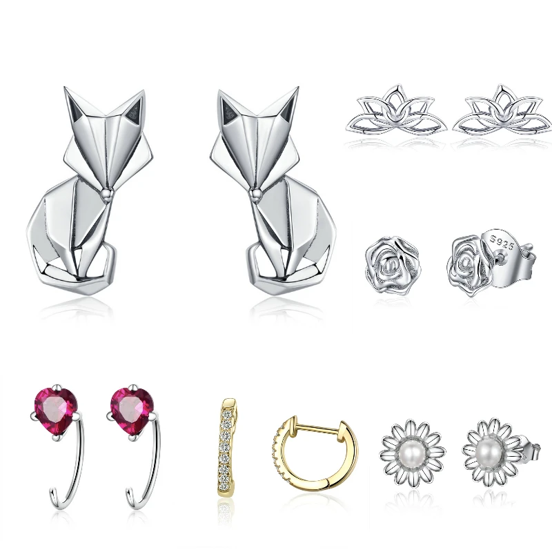 

925 Sterling Silver Stud Earrings Fox Animal Earrings for Women Silver 925 Engagement Ring Wedding Ring Women Jewelry