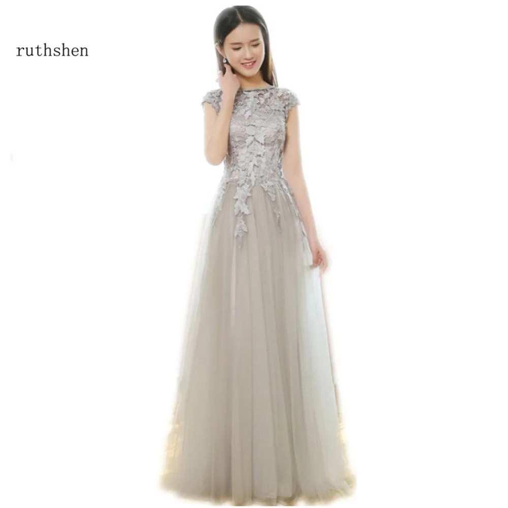 ruthshen Under 50 Long Silver Gray Bridesmaid Dresses Cheap Cap Sleeves