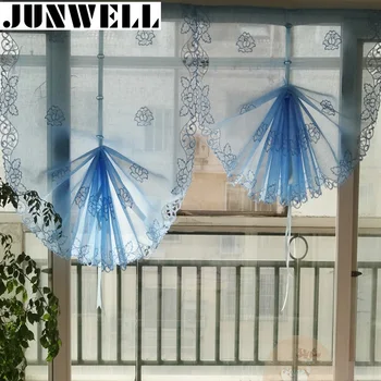 

Junwell Elegant Tulle 100% Polyester Embroidery Roman Curtain Blinds Home Wave European Kitchen Curtains Living Room Bath Room