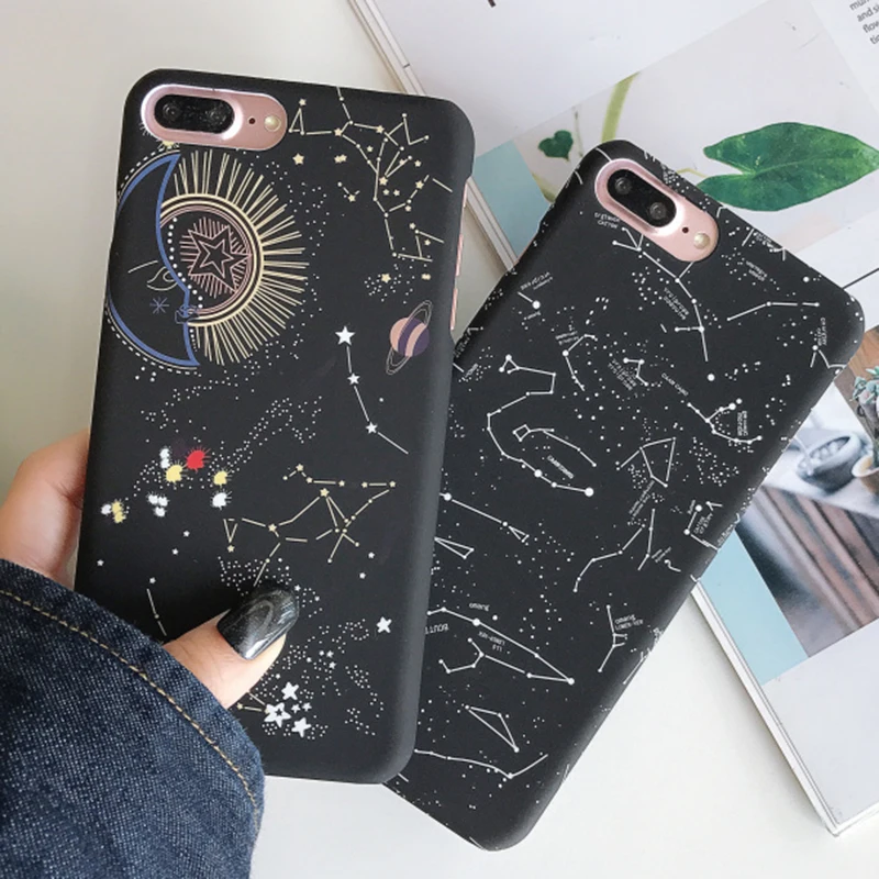 

Slim Space Moons Planet Stars Case for iPhone 6 6s 7 8 Plus X 10 XS Max XR Matte Hard Cover Universe Sky Plane Airplane coque