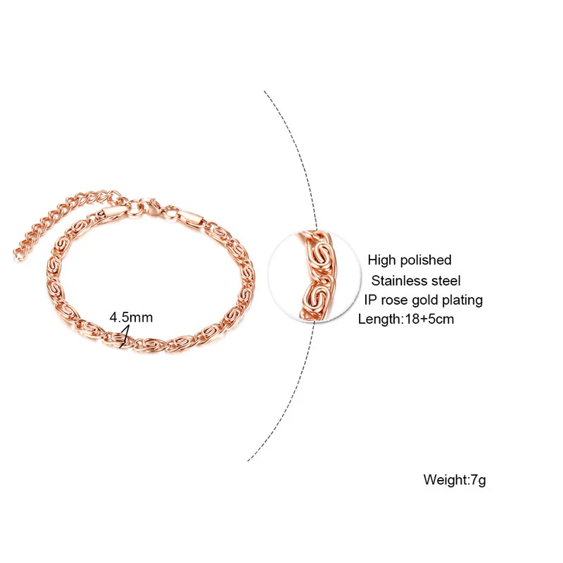 Браслет-цепочка женский браслет из розового золота нержавеющая сталь Pulseira Feminina Femme Регулируемая длина
