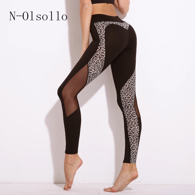 

N-olsollo High Waist Shiny Leggings 2017 New Fashion Mesh Leopard Patchwork Leggins Women Sporting Workout Legins Fitness Pants
