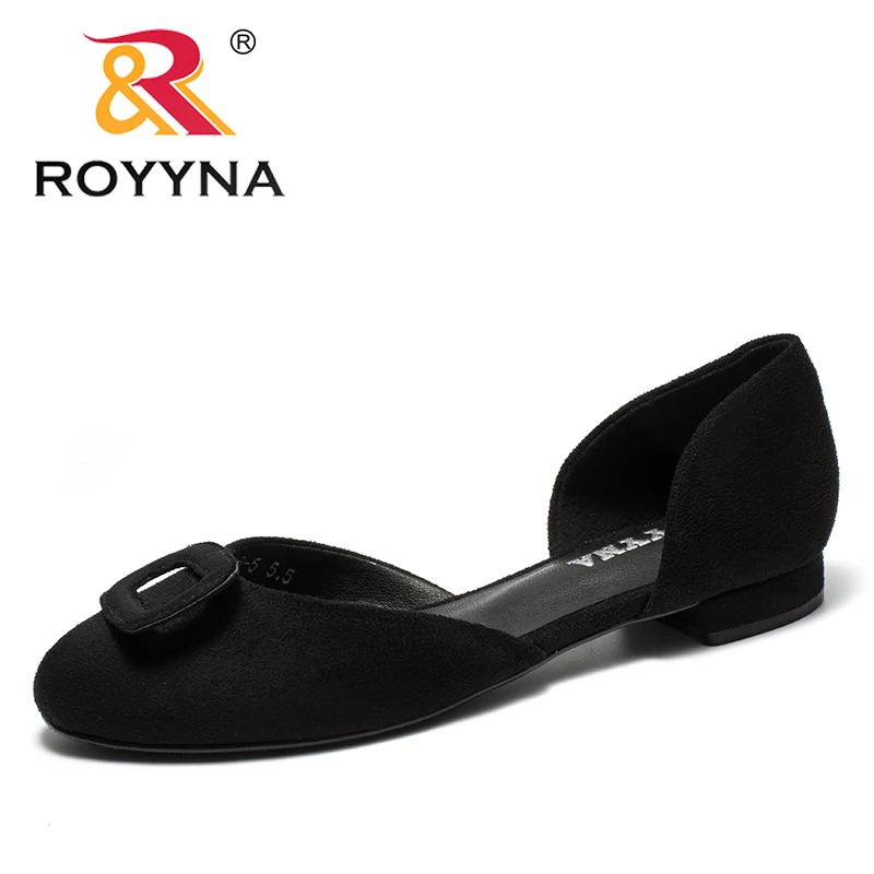 

ROYYNA New Fashion Style Women Pumps Round Toe Femme Dress Shoes Square Heels Female Formal Shoes Flock Lady Wedding Shoes