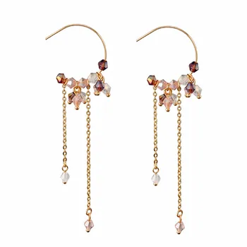 

earrings Crystal pendant earrings beads contracted temperament purple SPAR delicate women long ear earrings