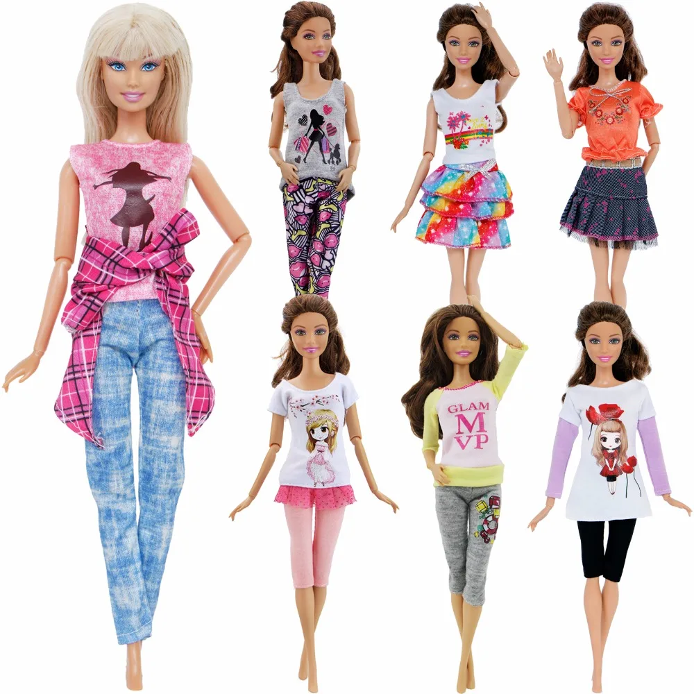 Pants 5 Sets Clothes for 11.5/" Girl Doll Mix Shirt 5 Pairs Shoes Acces Random