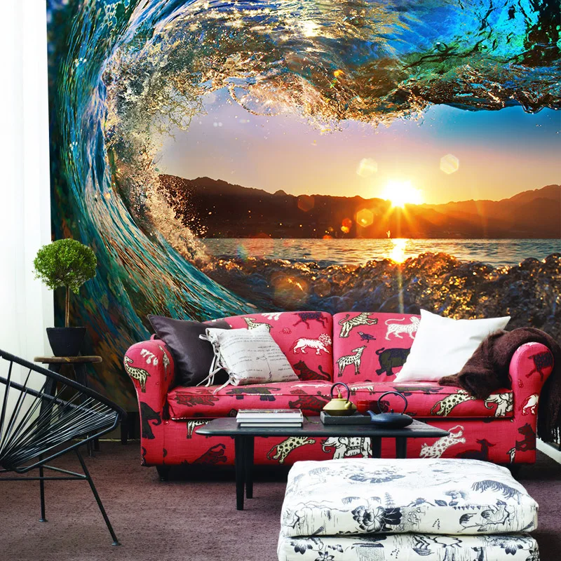 

Modern Large Photo Murals Wall papers 3D Stereo Sunset Sundown Landscape Living Room Coffee Background Import paper