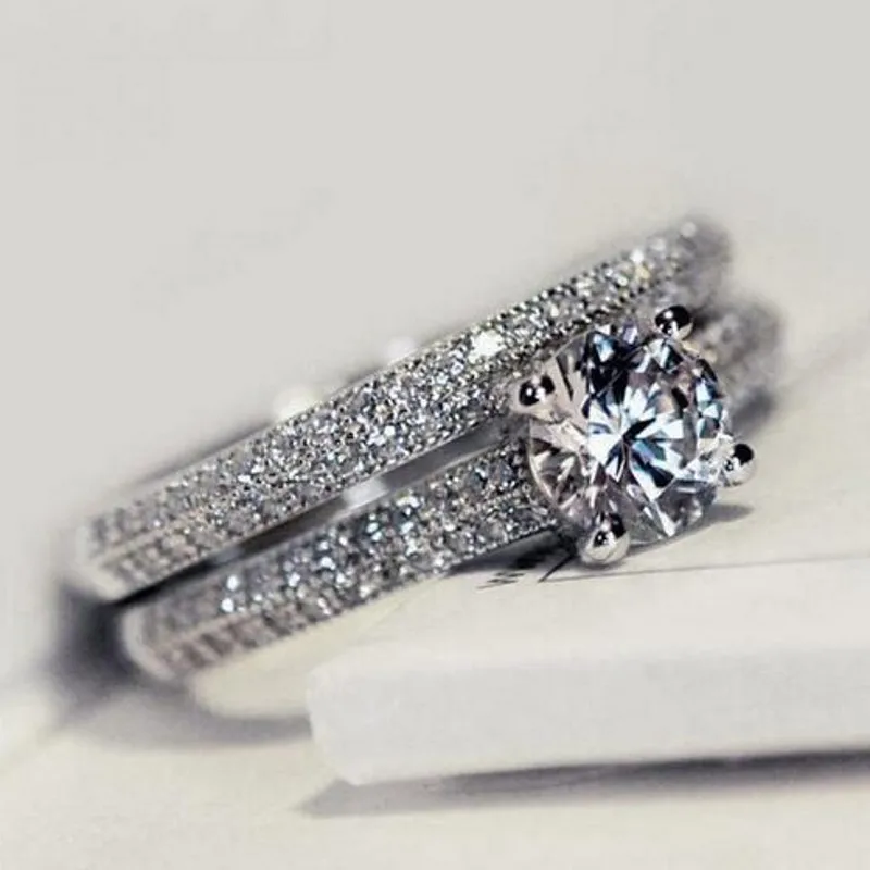 Vecalon 3 colors Lovers ring Set 5A Zircon Cz Gold Filled 925 silver Engagement wedding Band rings for women Bridal Jewelry