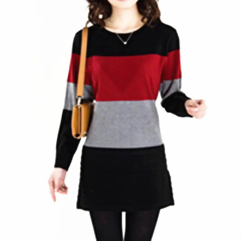 

2019 new Spring Long Pullovers Women Sweater Dress High Quality Cashmere Sweater Women Cheap Winter Clothes Stripe Tops