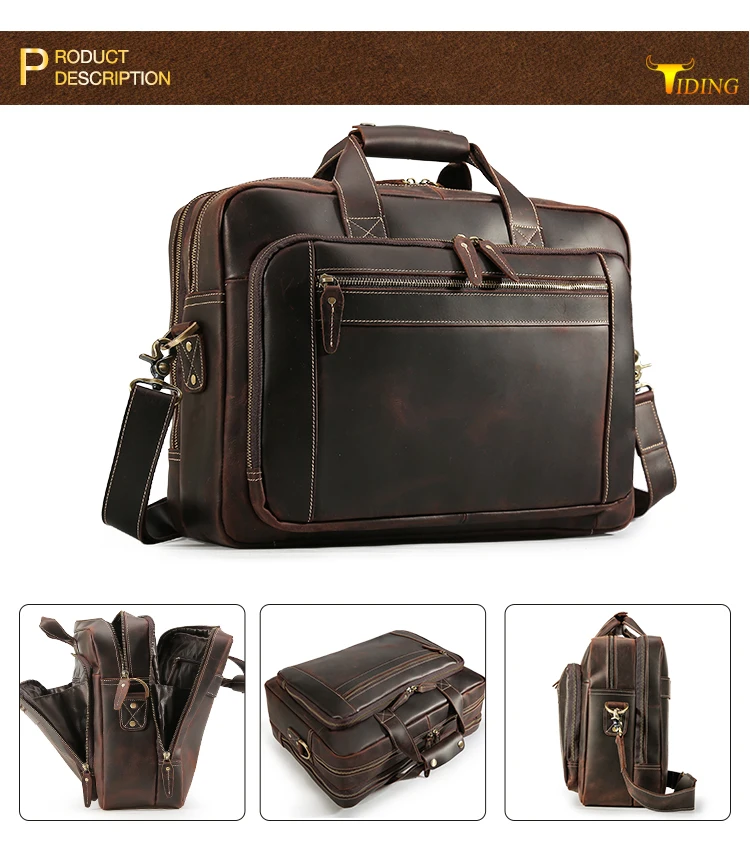 Woosir Vintage Distressed Leather Briefcase for Laptop - Woosir