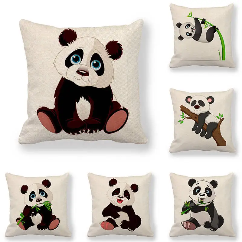 

45cm*45cm Cushion cover cartoon happy panda design linen/cotton pillow case sofa and Home decorative pillow cover