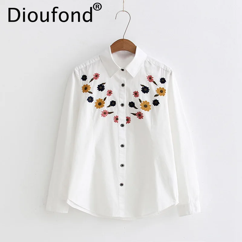 

Dioufond Cotton Floral Embroidery Women Blouses 2018 Spring Casual Long Sleeve Ladies Office Shirt White Formal Work Clothing