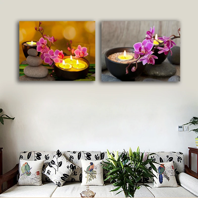 Светильник ed wall art цветок орхидеи с чай светильник s из мультфильма «Холодное сердце» камень во главе Холст Картина светильник вверх картины Печатных Декор в гостиную 16x24IN