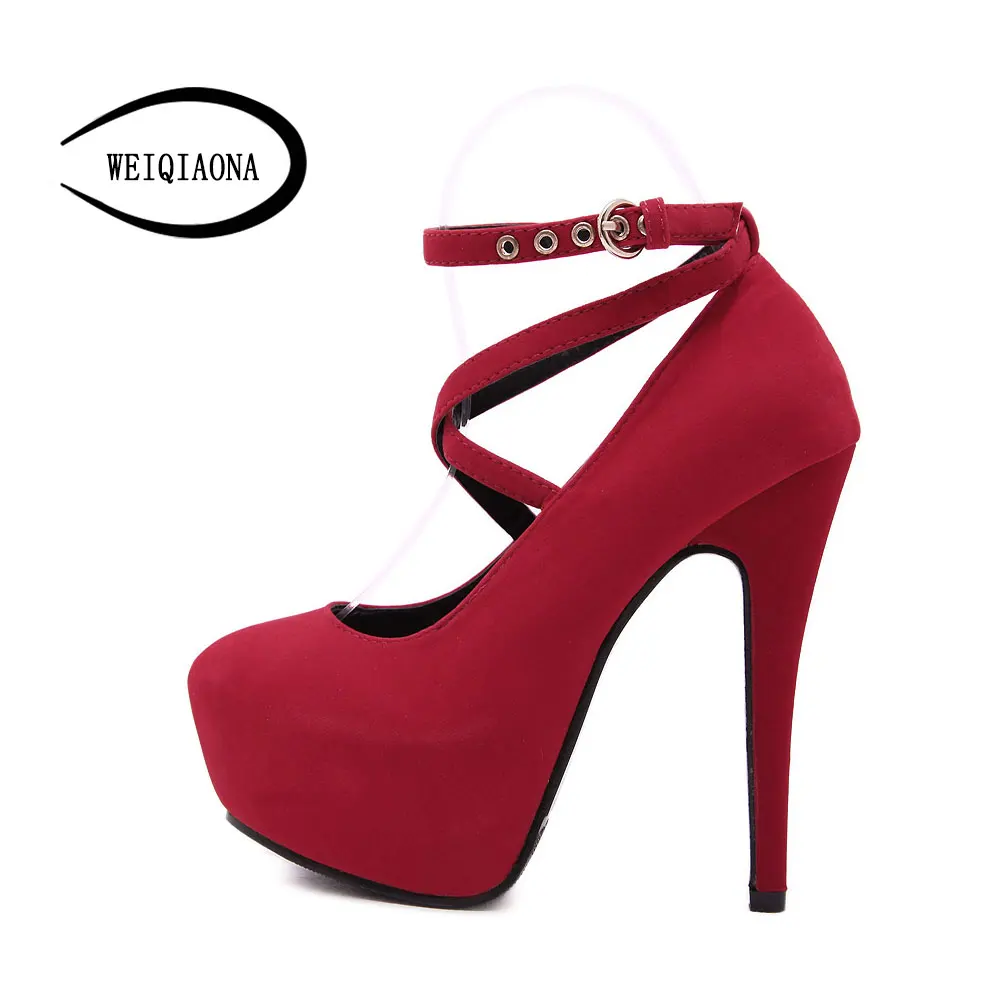 

Plus size 34-42 Fashion Ankle Strap 2016 High heels four season Pumps For Women Casual Elegant Wedges Platform Shoes wedding par