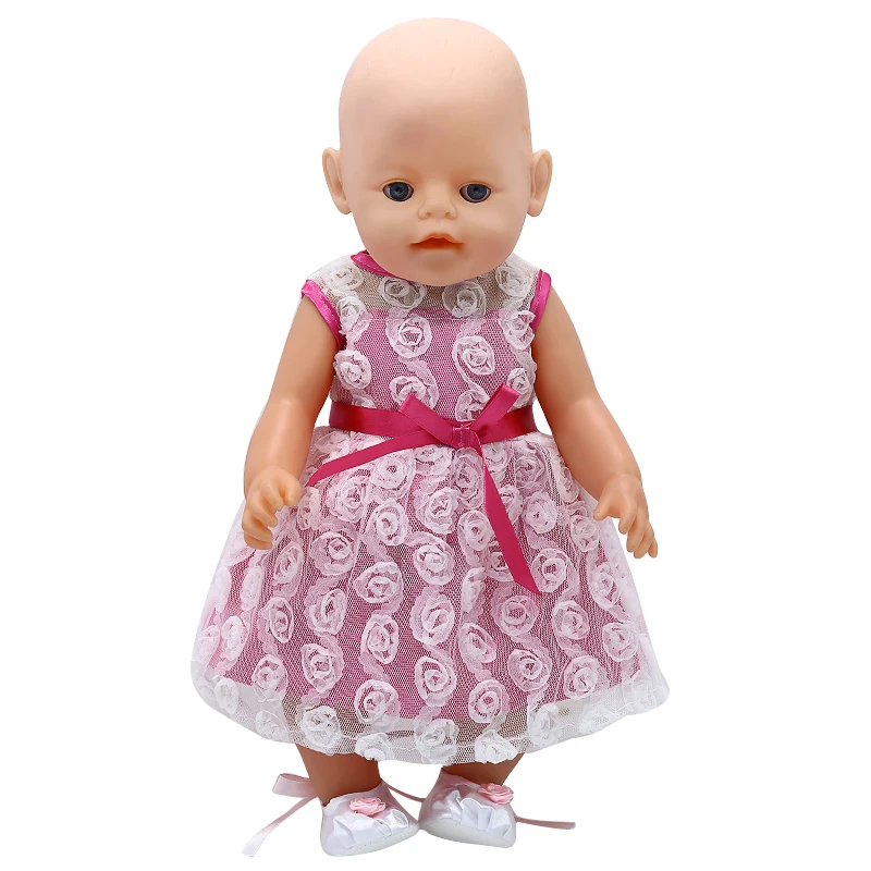 Baby Doll Clothes Pink Doll Dress With Shoes Suit Fit 43cm Baby Doll