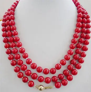 

natural 8mm red coral necklace 52" 14K Gold Clasp 5.27