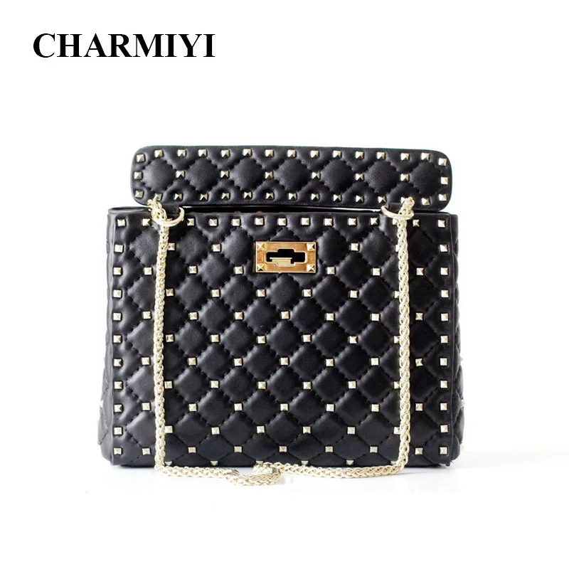 

CHARMIYI Brand Genuine Leather Rivet Ladies Shoulder Bag Chain Handbags Design Women Messenger Crossbody Bags Bolsa Feminina