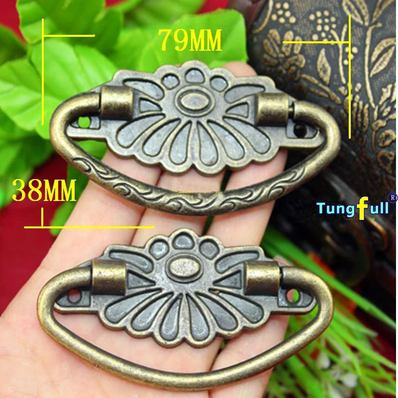 

In Stock 10pcs 79*38MM Antique handle alloy Small vintage drawer handle without printing type handle crystal drawer pulls