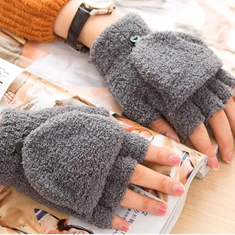 Новинка, модные женские теплые зимние перчатки без пальцев, высокое качество, женские перчатки, подарок - Цвет: Grey