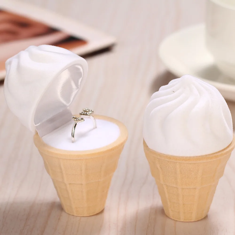 Cute Cartoon Ice-cream Jewelry Box Flannelette Ring Earring Necklace Storage Creative Wedding Engagement | Украшения и аксессуары