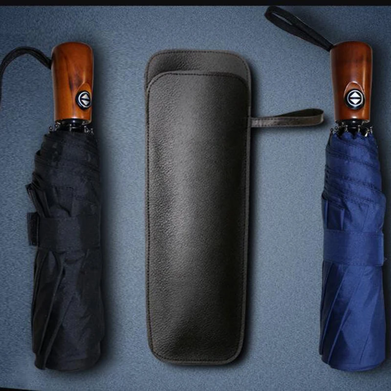 

Hangable Umbrella Cover Portable Storage Bag For Bumbershoot Cleaning Waterproof Case Umbrellas Accessories Black Leather