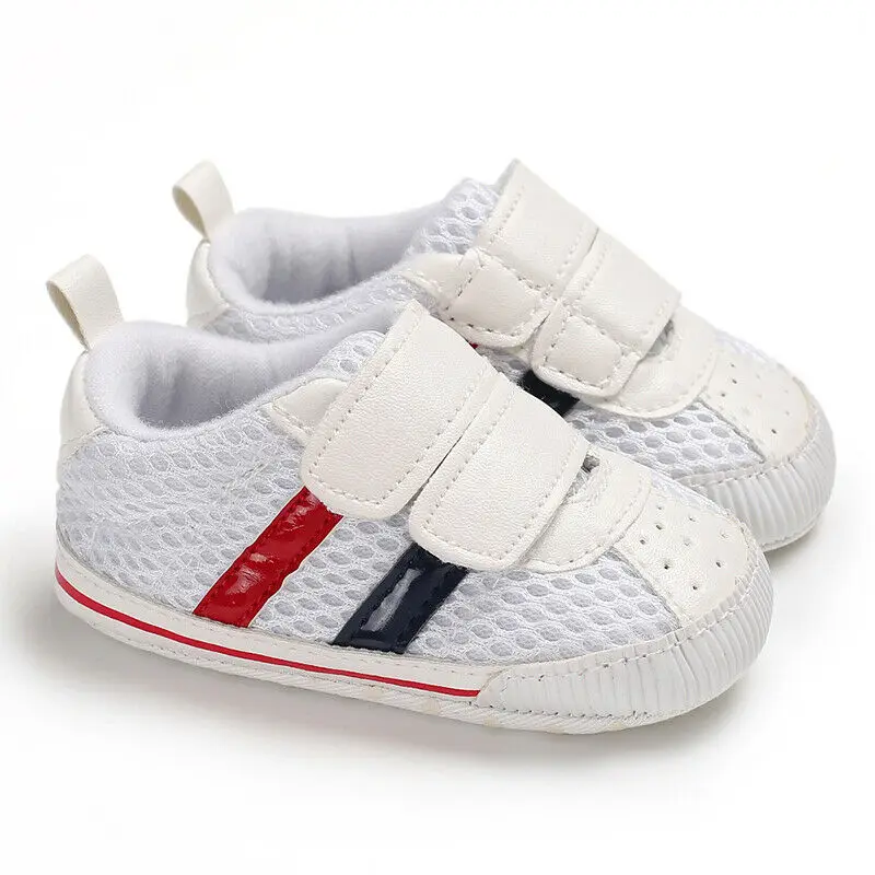

2019 Infant Toddler Baby Boy Girl Striped Soft Sole Crib Shoes Sneaker Prewalker Crib Mesh 0-18 Months Breathable Casual Shoes