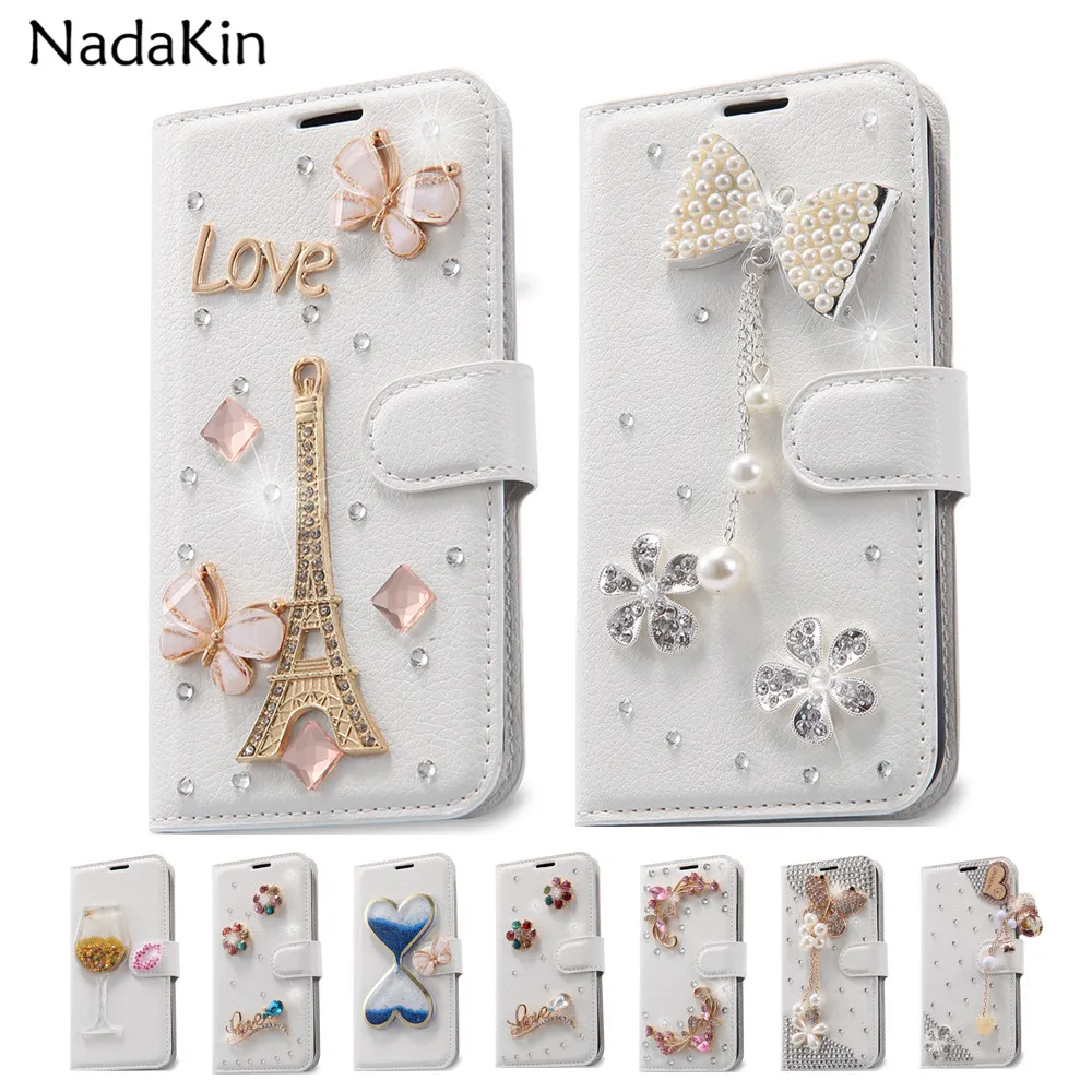 Кожаный чехол кошелек со стразами для Samsung Galaxy S3 S4 S5 mini Active Sport S6 S7 S8 Edge Plus Note 3 Neo 4 5 7 8