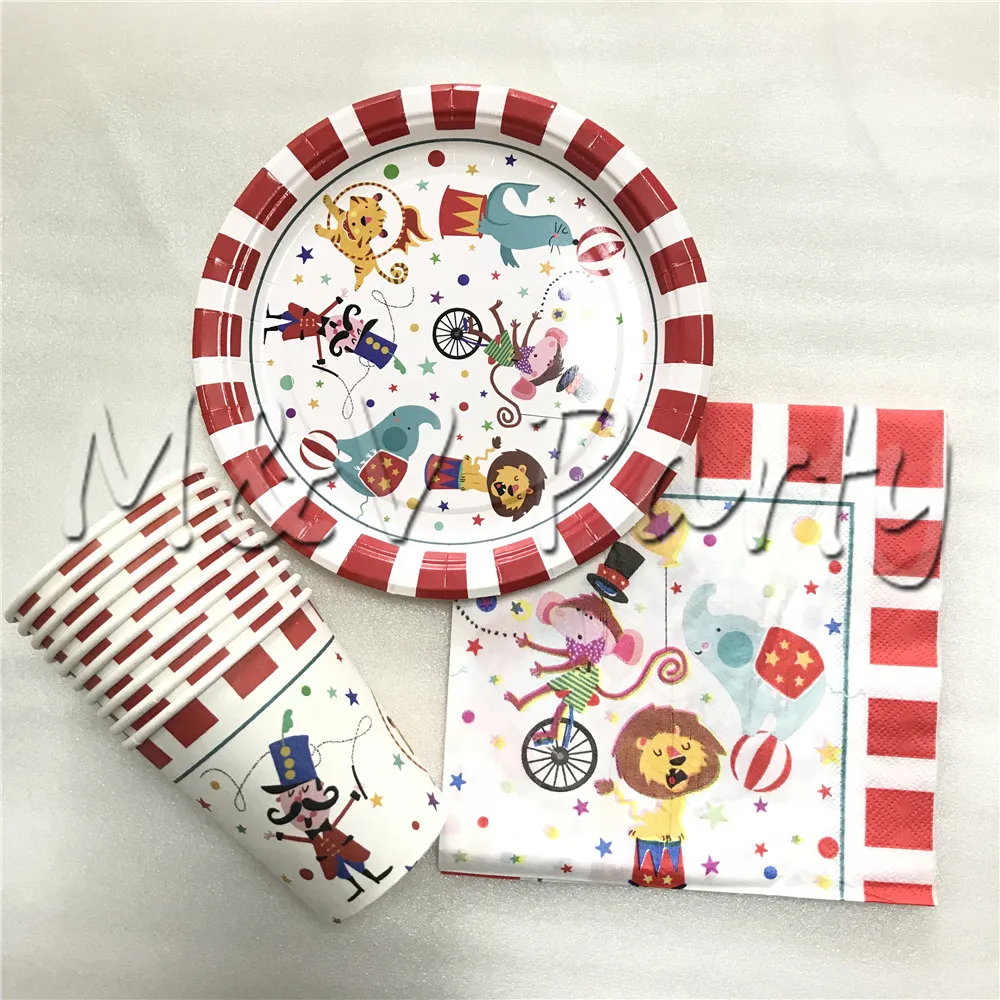 20pcs/lot Creative Circus Napkins Theme Cartoon Birthday Party Disposable Cup Plate Circus Napkins Party Supplies Decoration