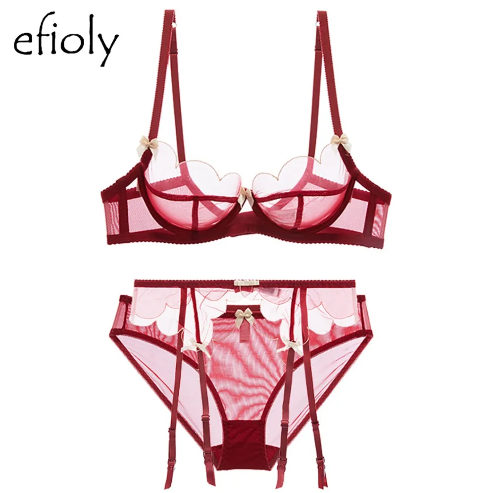 

EFIOLY NT19A0079 2019 Ultra-thin Sexy Underwear Set Petal Bra And Panty Set Push Up Without Rim Perspective Underwear Women Set