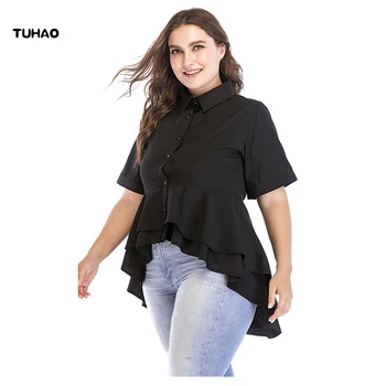 

TUHAO 2018 Women Summer blouses Office Lady Coattail Blouse Fashion plus size 7XL 5XL 4XL elegant black Blouses shirts top CM54