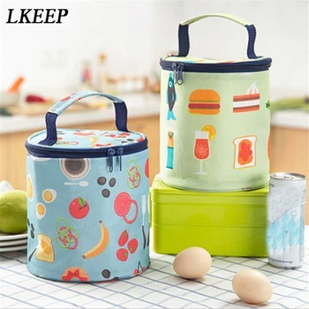 

1PC Cartoon Cloth Cylindrical Lunch Bag Portable Adult Children Picnic Office Insulation Lunch Pouch Bags Large
