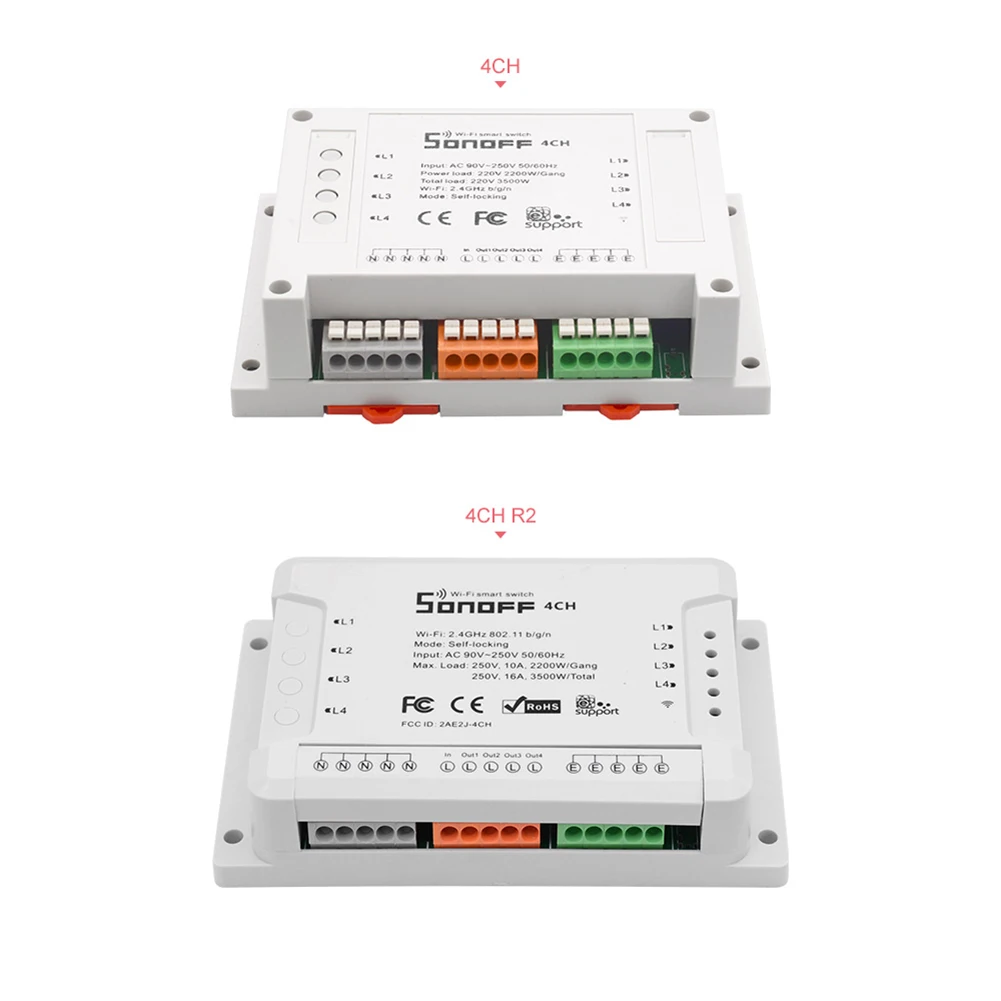 Itead Sonoff 4CH Pro R2 433 МГц монтажный беспроводной пульт управления Sonof 4 канала RF беспроводной пульт дистанционного управления Wifi умный переключатель