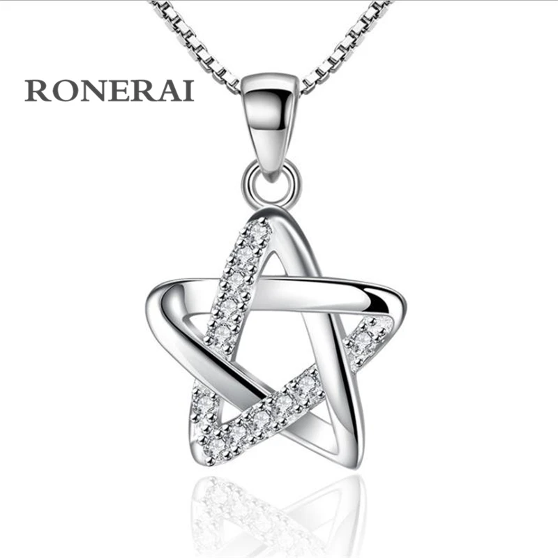 

KOFSAC Best Fashion Style 925 Silver Pentagram Rhinestone CZ Pendant & Necklaces For Women Jewelry Wedding Party Gift