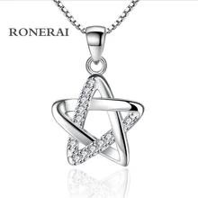 RONERAI Best Fashion Style 925 Silver Pentagram Rhinestone CZ Pendant Necklaces For Women Jewelry Wedding Party