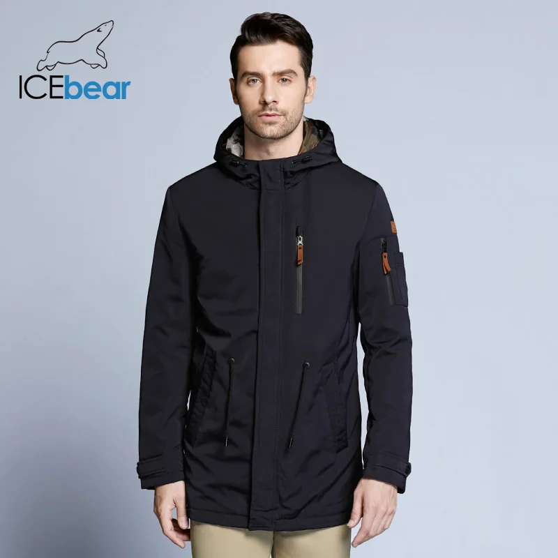 ICEbear Пальто Для Мужчин Регулируемый Пояс Шляпа Съемная Осень Мужчины Случайный Средней Длины Пальто Куртки 17MC017D