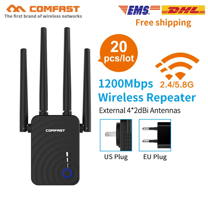 

20PCS 5Ghz Wifi Repeater 802.11ac Network Wi Fi Routers 1200Mbs Range Expander Signal Booster Amplifier with 4 External Antennas