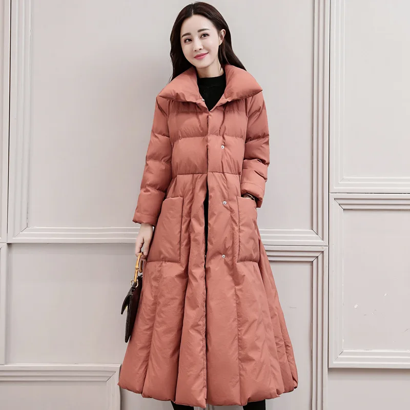 Fashion Autumn winter coat women Outwear Big Pocket 2018 Long Slim Thick Cotton A-Line Female Jacket Winter Parkas With Belt