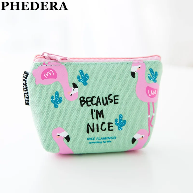 

2018 New Canvas Women Coin Purse Fashion Female Mini Wallets Cartoon Cute Flamingo Coin Bag Small Brand Ladies Girls Key Pocket
