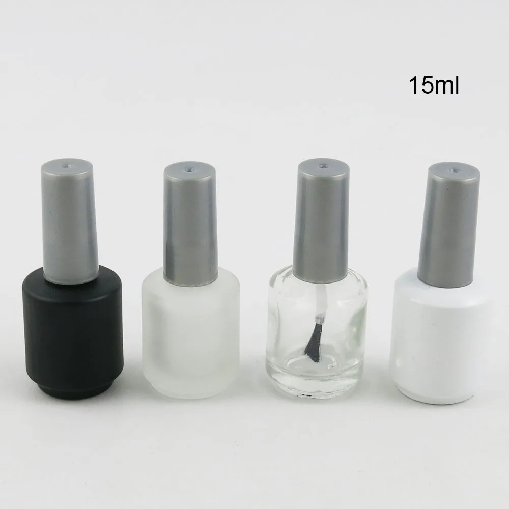 

15ml Black Frost Clear White Empty Nail Polish Glass Bottle 1/2oz enamel Containers glass bottle with brush cap 300pcs