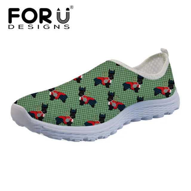 HM487AA Кеды forudesigns для женщин; милые повседневные туфли на плоской подошве с принтом шотландских терьеров; Модные женские лоферы с дышащей сеткой - Цвет: HM487AA