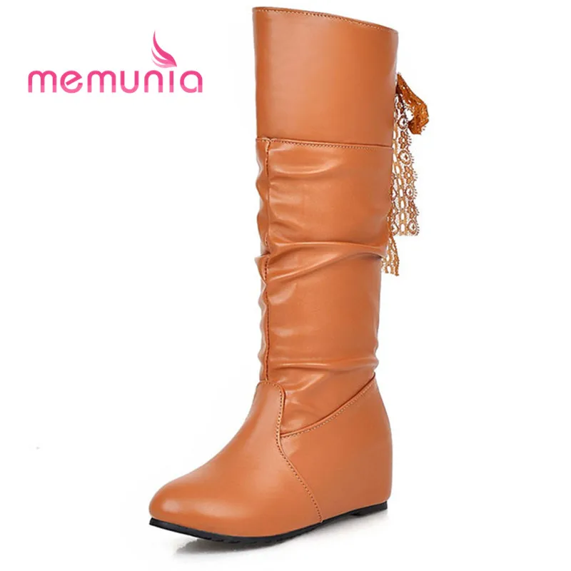 MEMUNIA/Большие размеры 34-43 Зимние ботинки Женские элегантные модные с ремешками