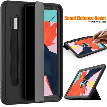 

For iPad Pro 11" 2018 A1980 Smart Cover Case Hybrid Armor Shock-Absorption Heavy Duty PC+TPU+PU Folding Stand Hard Tablet Case